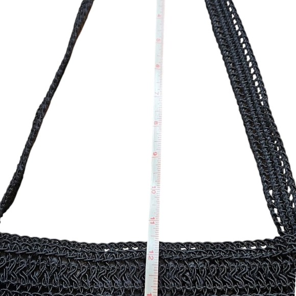 Vintage Black Macrame Purse Handmade Fringe Architectural Bag Boho Chic - Picture 8 of 11